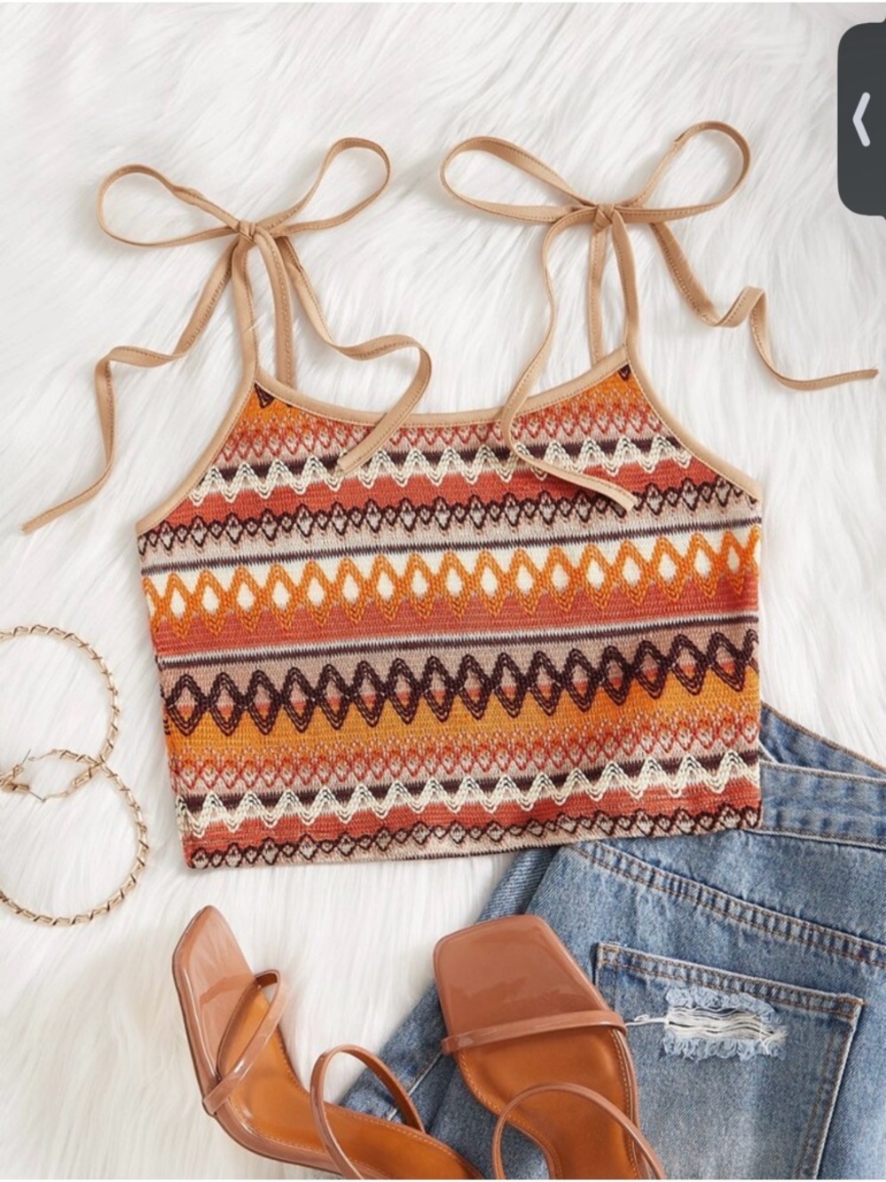 SHEIN Orange Multi Striped Tie-Shoulder Knit Crop Top